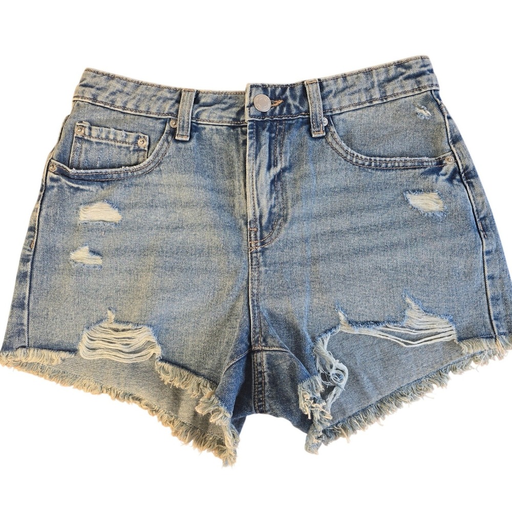 Refuge Denim Chelsea High Rise Vintage Distressed Jean Shorts Light Wash Size 03